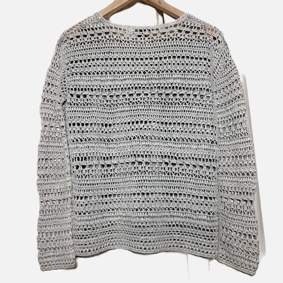 Theory Amena Arabis Tint Chunky Open Knit Crochet Pullover Sweater Womens Medium - Picture 3 of 13